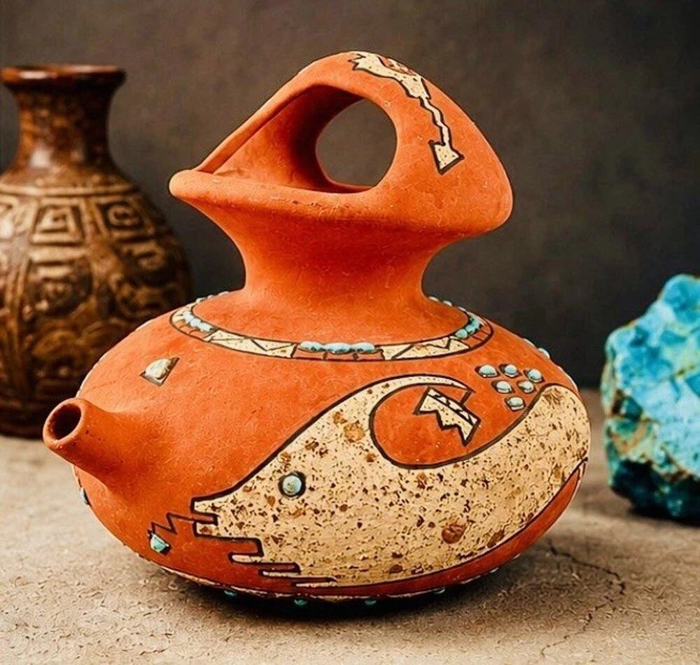Southwestern Native Studio Pottery Vessel Lizard Serpent Motif Handmade Art VTG